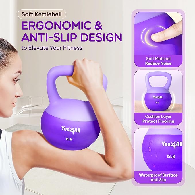 Yes4All Soft Kettlebell, PVC Kettlebells Exercise Weights & Color-Coded Strength Training