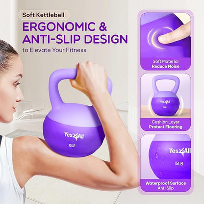 Yes4All Soft Kettlebell, PVC Kettlebells Exercise Weights & Color-Coded Strength Training