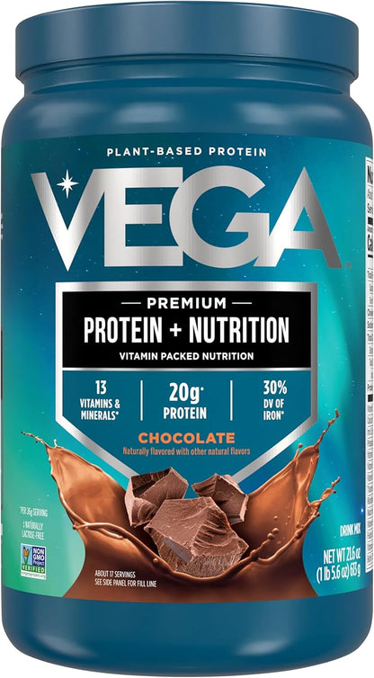 Vega Protein + Nutrition - 20g Plant-Based Pea Protein, Chocolate, 17 Servings, Vegan Keto