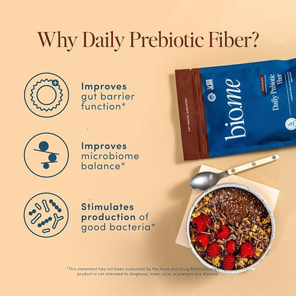 Daily Prebiotic Fiber Powder Chocolate - 7g Per Serving - Soluble & Insoluble Fiber Supplement