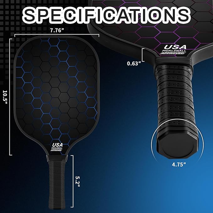 99.9% T300 Carbon Fiber Lightweight Pickleball Paddles Set of 2 Indoor Outdoor Games Equipment