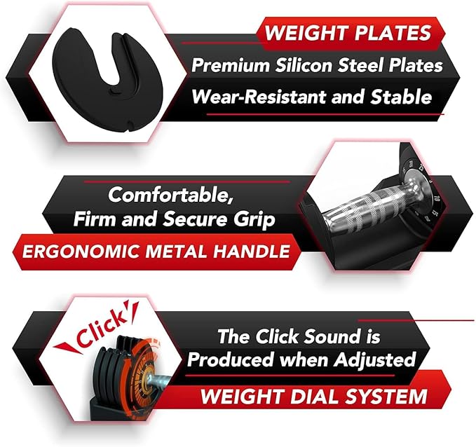 Keppi Adjustable Dumbbells Set-25lb/40lb/55lb/60lb, Anti-Slip Metal Fast Adjust Weight Handle