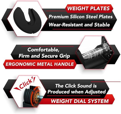 Keppi Adjustable Dumbbells Set-25lb/40lb/55lb/60lb, Anti-Slip Metal Fast Adjust Weight Handle