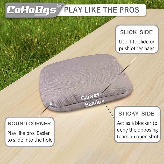 CoHoBgs Corn Hole Bags Set 8, Professional Cornhole Bags Dual-Sided Slick & Stick Resin Filled
