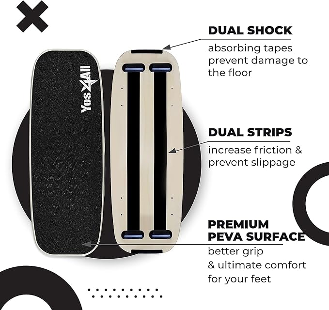 Yes4All Balance Board Sports Trainer, Surf Trainer Board With Adjustable Stoppers, Improve Core