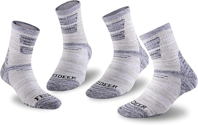 FEIDEER Men's Hiking Walking Socks, Multi-pack Wicking Cushioned Outdoor Recreation Quarter Crew