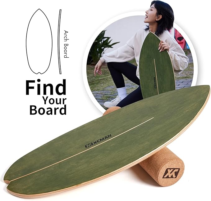 XCMAN Surf Balance Board Trainer with Roller Wooden Exercise Balancing Stability Trainer - Non Slip