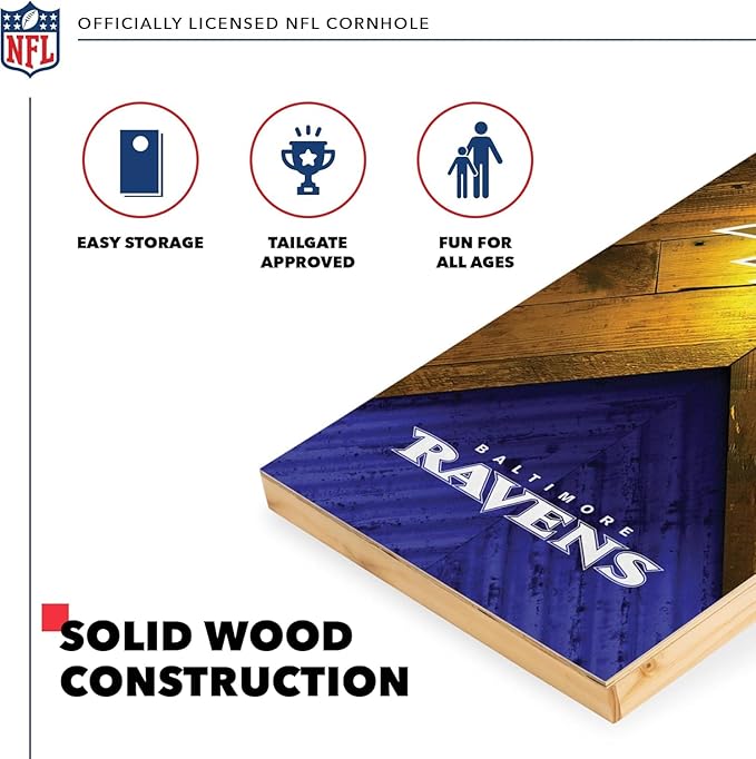 NFL Football 2' x 4' Regulation Size Solid Wood Cornhole Set with Direct Print HD Team Graphics
