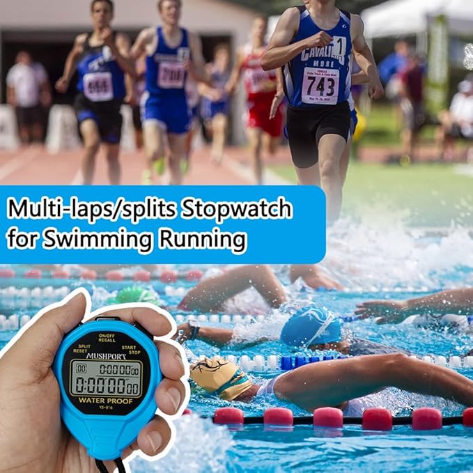 Waterproof Stopwatch Timer 30 Laps/Splits Only Stopwatch Mode, ON/Off Silent Memory Recall Simple