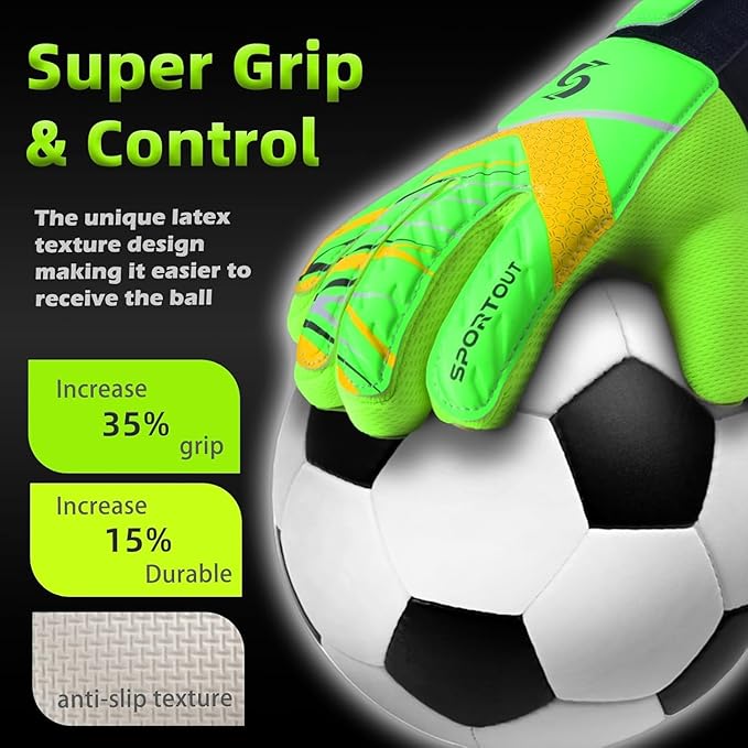 Sportout Kids Goalkeeper Gloves, Soccer Gloves with Double Wrist Protection and Non-Slip Wear