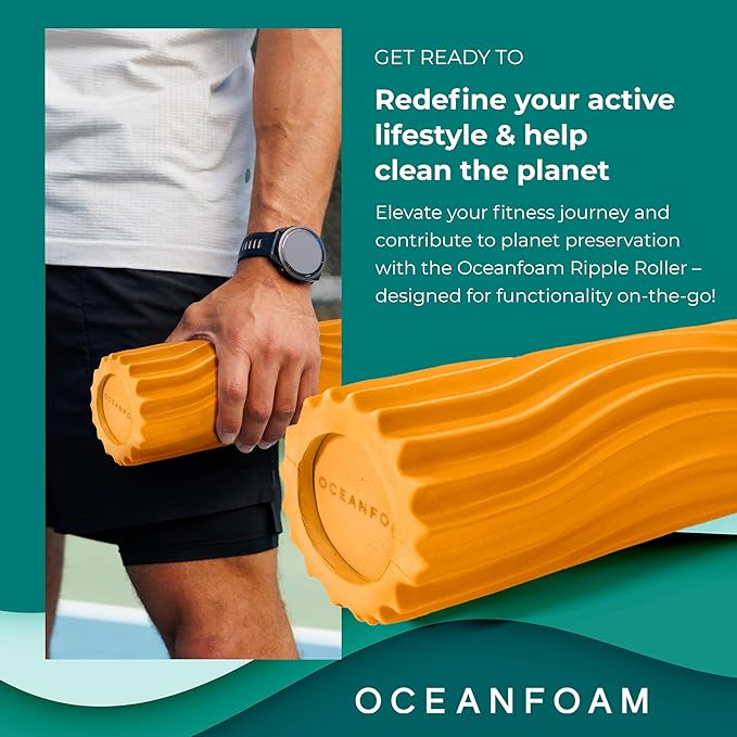 Oceanfoam Ripple Travel Foam Roller (11" x 3.35") Firm Mini Foam Roller for Physical Therapy, Deep