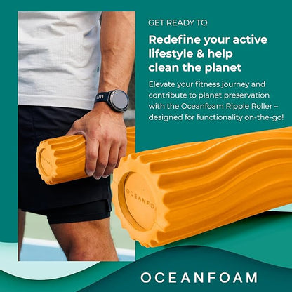 Oceanfoam Ripple Travel Foam Roller (11" x 3.35") Firm Mini Foam Roller for Physical Therapy, Deep