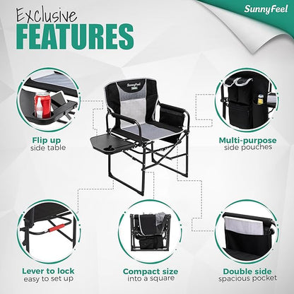 SUNNYFEEL Oversized Camping Directors Chair 2 Pack, Portable Folding Lawn Chairs for Adults Heavy