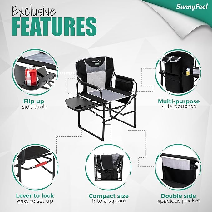 SUNNYFEEL Oversized Camping Directors Chair, Portable Folding Lawn Chairs for Adults Heavy Duty