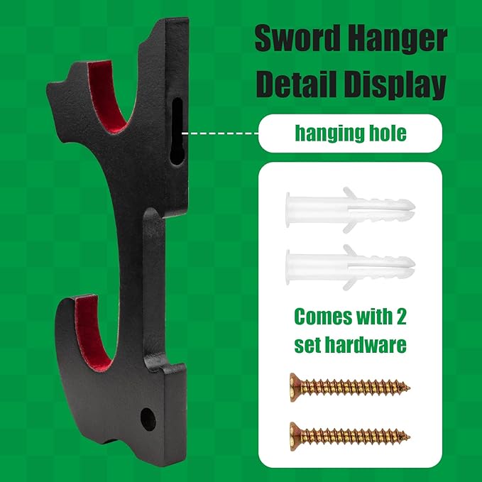 Sword Holder Wall Mount 2-Tier Velvet Padded Hook Katana Holder Adjustable Display Hanger for