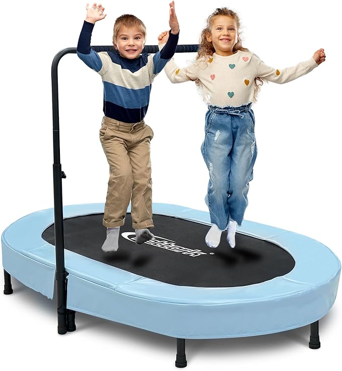 Nattork 56" Kids Trampoline Indoor, Double Trampoline with Adjustable Handle for Kids