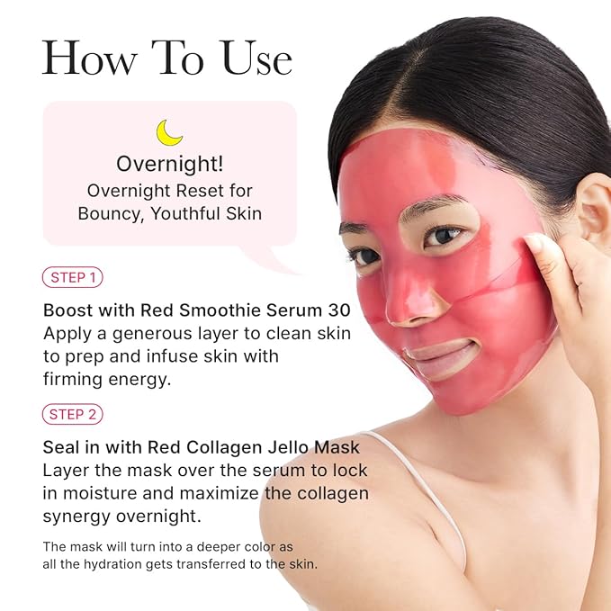 Red Collagen Jello Mask, Plump & Hydrating x 4ea, Overnight Hydrogel Mask for Dry, Mature Skin