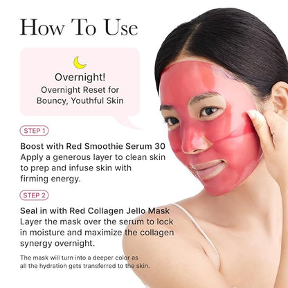 Red Collagen Jello Mask, Plump & Hydrating x 4ea, Overnight Hydrogel Mask for Dry, Mature Skin
