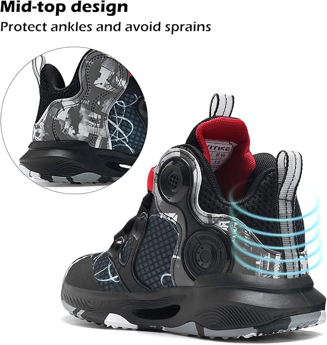 VITUOFLY Kids Basketball Shoes Boys Air Cushion Sneakers Girls Mid Top School Hoops Shoes Non-Slip