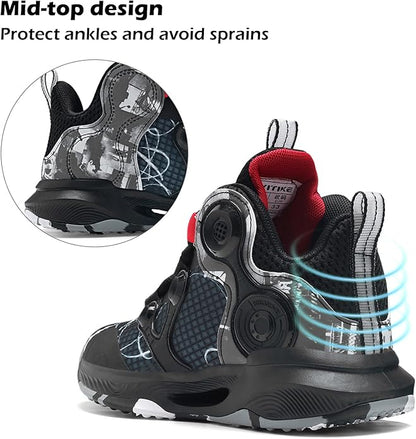 VITUOFLY Kids Basketball Shoes Boys Air Cushion Sneakers Girls Mid Top School Hoops Shoes Non-Slip