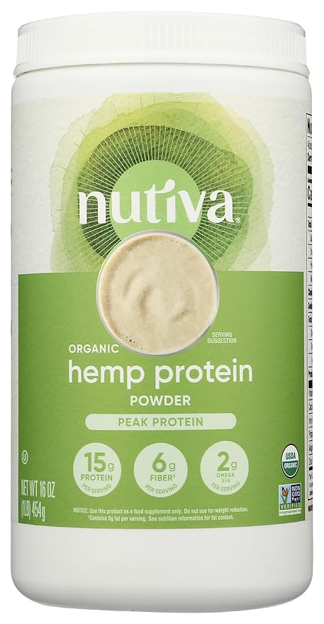 Nutiva Organic Cold-Pressed Raw Hemp Seed Protein Powder, Peak Protein, 16 Oz, USDA Organic