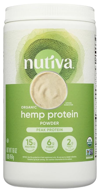 Nutiva Organic Cold-Pressed Raw Hemp Seed Protein Powder, Peak Protein, 16 Oz, USDA Organic