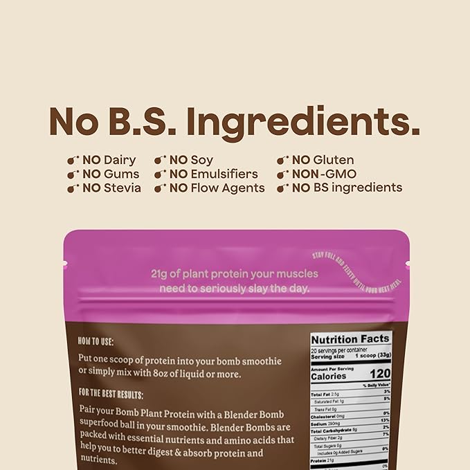 The Bomb Co. Bomb Plant Protein, Protein Powder with 21g Protein, Amino Acids, Zero Sugar, Pea