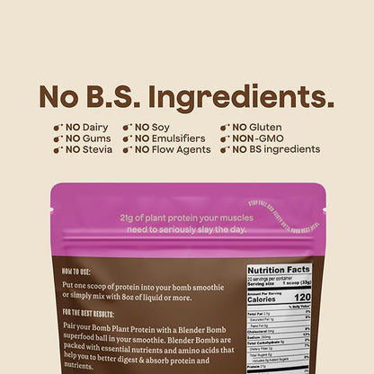 The Bomb Co. Bomb Plant Protein, Protein Powder with 21g Protein, Amino Acids, Zero Sugar, Pea