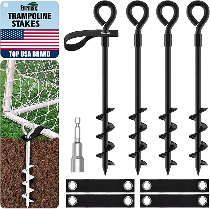 Eurmax USA Trampoline Stakes Screw in Tent Stakes Parts Heavy Duty for Canopies,4-Pack Outdoor