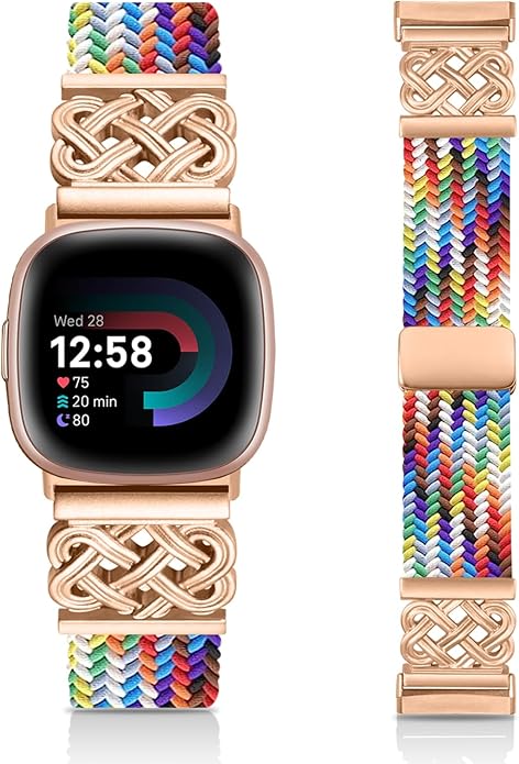 Braided Band Compatible with Fitbit Versa 4 Bands for Woman/Versa 3/Sense 1/Sense 2 Band, Magnetic
