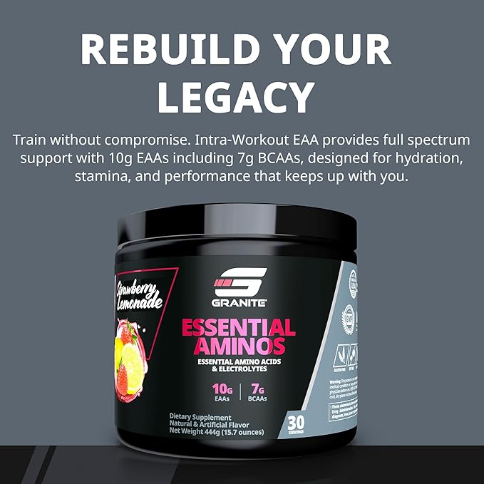 Granite Essential Amino Acids Powder for Muscle Recovery and Growth with 10g EAAs and 7g BCAAs