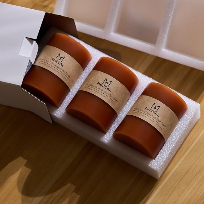 MOZEAL 3" x 8" Hand-Poured Unscented Large Candle, Smokeless Rustic Pillar Candle Set of 2, Slow