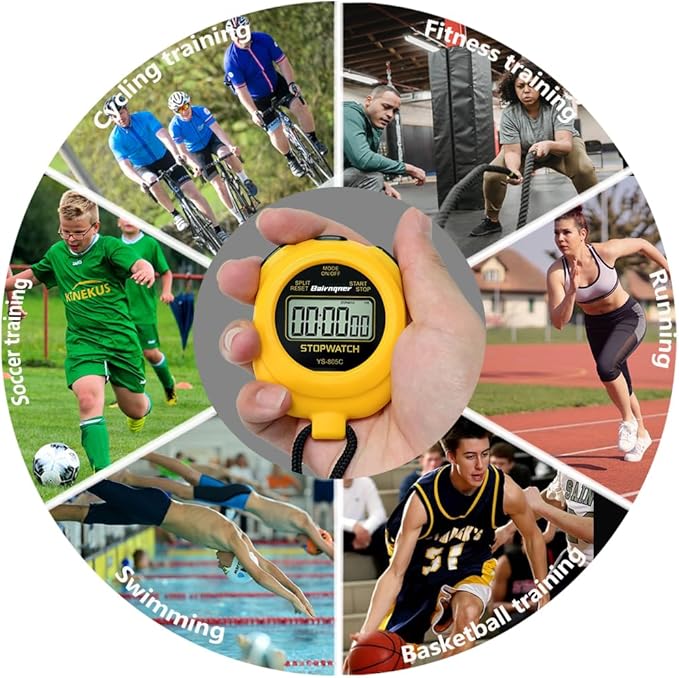 Stopwatch Timer with Countdown, ON/Off Simple Operation No Clock No Date, Digital Stop Watch for