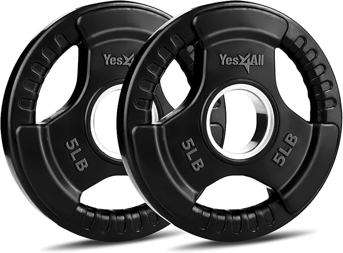 Yes4All Rubber Grip Plates for Barbell, 2-Inch Weight Plates for Weightlifting and Strength