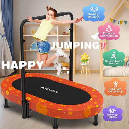 ANCHEER 56" Double Mini Trampoline for Kids, Mini Rebounder with 5-Level Adjustable Handle