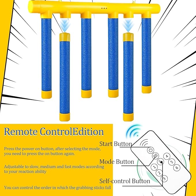 Reflex Challenge Game - Drop Sticks, Hand Eye Coordination, Reaction Training, 3 Adjustable Speeds