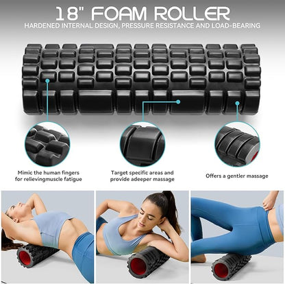 5-in-1 Foam Roller Set, Massage Roller Stick, Massage Ball, Resistance Band for Deep Muscle