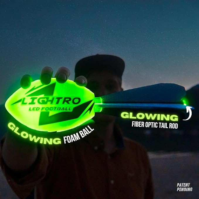 LIGHTRO - Foam Glow in The Dark Football - Super Bright - Smart LEDs - Batteries Included