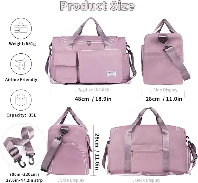 FIORETTO Women's Gym Duffle Bag with Shoes Compartment, 37L Capacity, Ideal for Travel, Gym