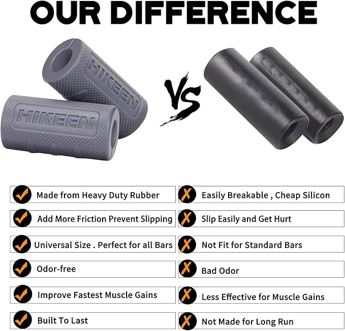 Hikeen Thick Bar Dumbbell Grips,Non Slip Hard Rubber Barbell Grips,Grips for Weight Lifting, Muscle