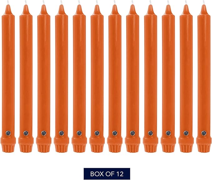 Colonial Candle Unscented Taper Candle, Classic Collection, Pumpkin, 8 In, Pack of 12 - Up to 6