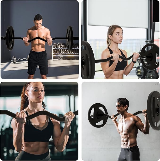 Olympic EZ Curl Barbell Bar, 48-inch Curling Bar, Fits 2-inch Weight Plates, Strength Training Bar