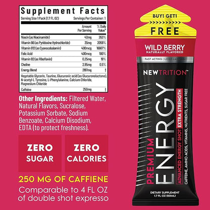 NewTrition® Extra Strength Energy Shots, 250mg Caffeine Energy Shots with Vitamin B & Amino Acids