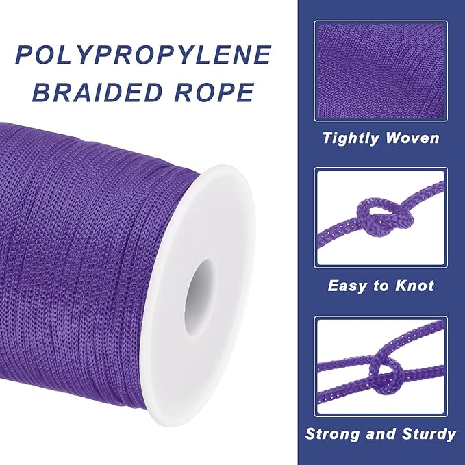 MECCANIXITY 1/12 Inch Polypropylene Rope Braided Ropes, 328ft Nylon Rope Hollow Utility Cord for