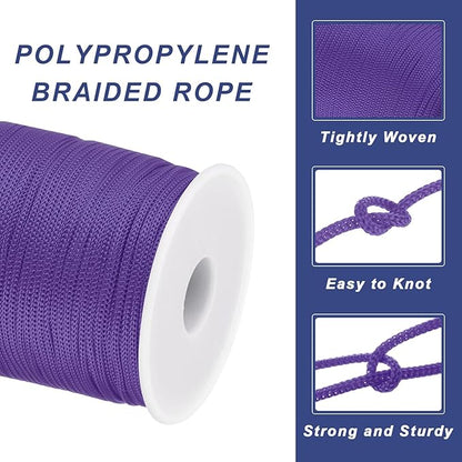 MECCANIXITY 1/12 Inch Polypropylene Rope Braided Ropes, 328ft Nylon Rope Hollow Utility Cord for