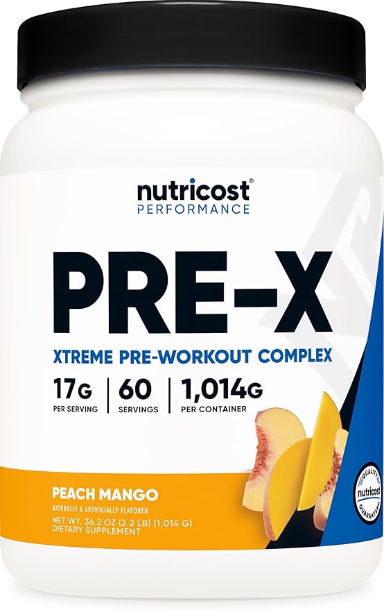 Nutricost Pre-X Xtreme PreWorkout Powder Complex, Peach Mango, 60 Servings, Vegetarian, Non-GMO and