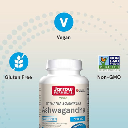 Jarrow Formulas Ashwagandha 300 mg - 120 Veggie Capsules - Overall Health & Resistance to Fatigue
