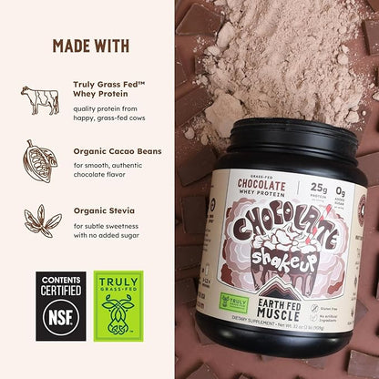 Earth Fed Muscle Chocolate Shakeup Truly Grass Fed Whey Protein Isolate NSF-Certified. No