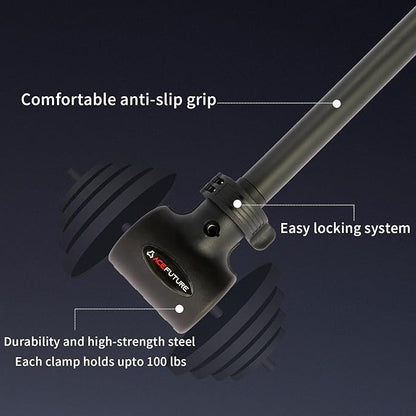 3 in 1 Dumbbell Converter Bar Set - Convert Dumbbells to Barbell & Kettlebell for Home Gym