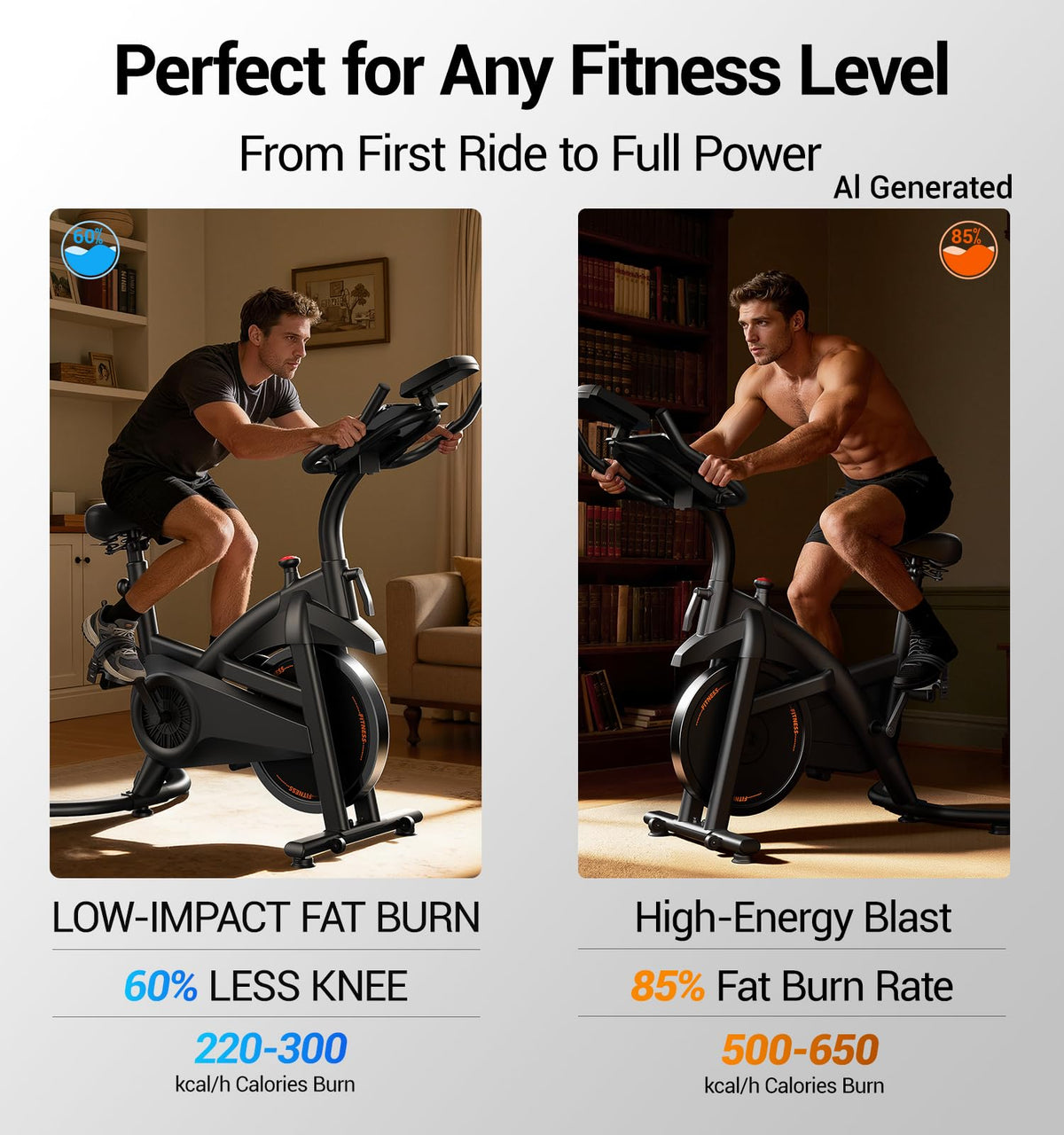 CURSOR FITNESS Exercise Bike, Brake Pad Stationary Bike for Home with Exclusive App, Stationary